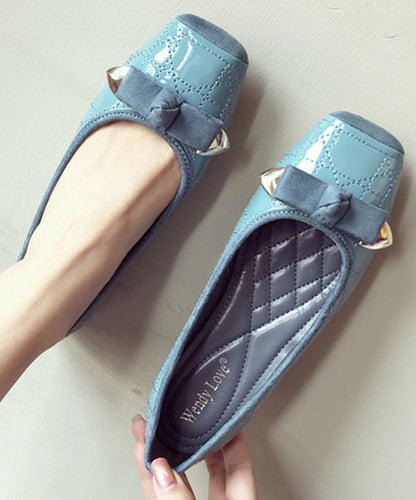 Toe Leather Splicing Flats Pink Women Square Faux Bow