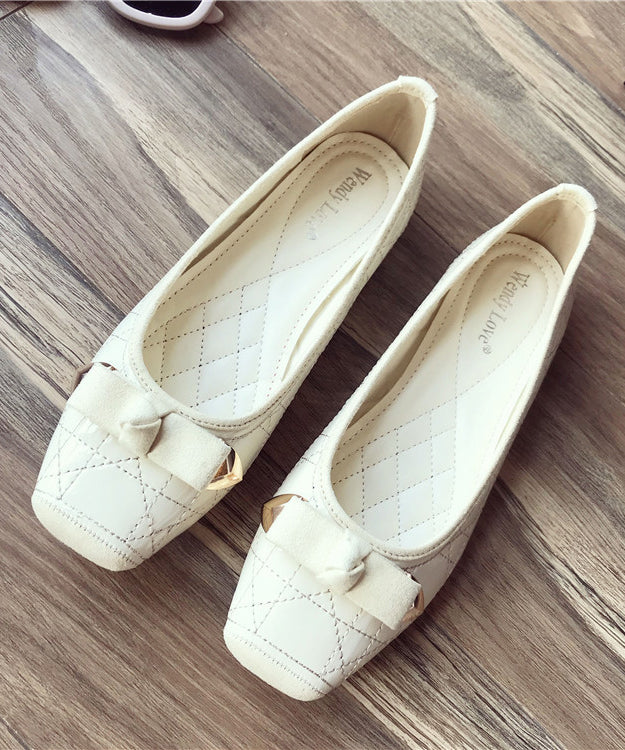 Toe Leather Splicing Flats Pink Women Square Faux Bow