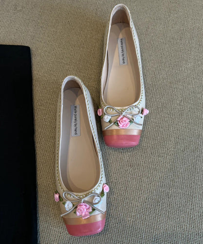 Flat Women Shoes Floral Pink French Embroidered For Splicing