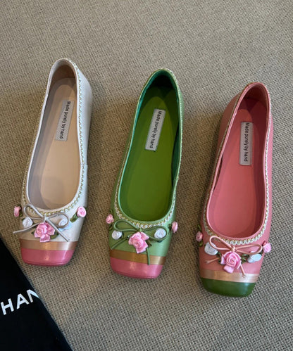 Flat Women Shoes Floral Pink French Embroidered For Splicing