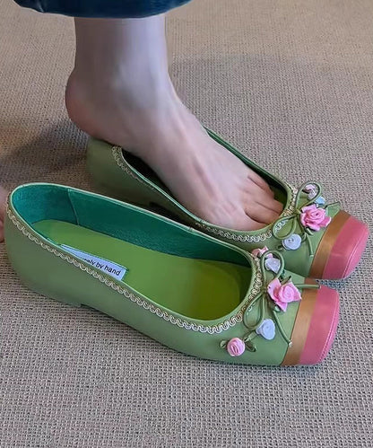 Flat Women Shoes Floral Pink French Embroidered For Splicing
