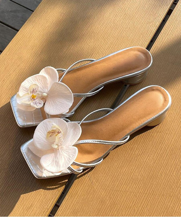 Splicing Sandals Floral Chunky Peep Toe Pink Slide