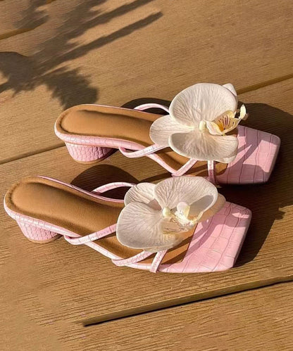 Splicing Sandals Floral Chunky Peep Toe Pink Slide