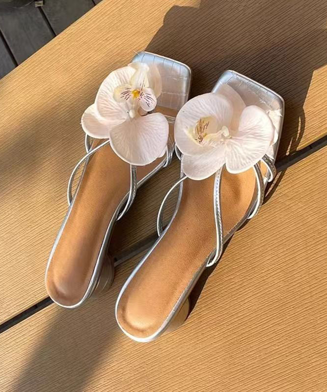 Splicing Sandals Floral Chunky Peep Toe Pink Slide