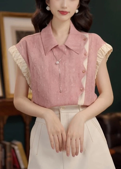 Patchwork Summer Blouse Pink Original Design Peter Pan Cotton