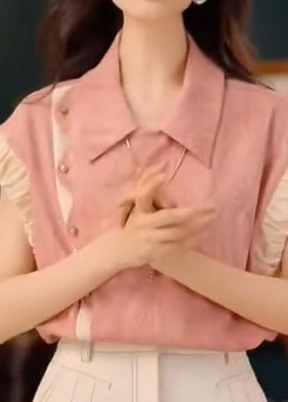 Patchwork Summer Blouse Pink Original Design Peter Pan Cotton