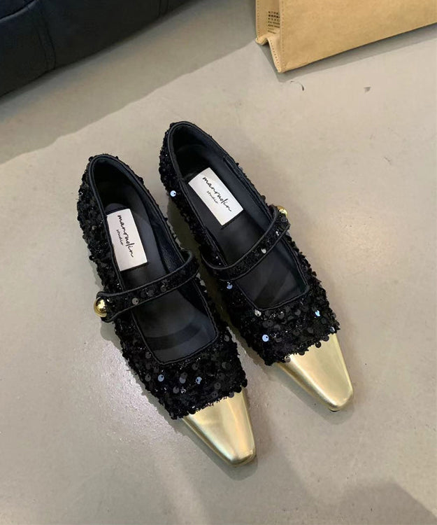 Pink Sequins Buckle Strap Splicing Chunky Heel Loafers XC1038