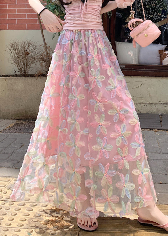 Skirts Pink Line A Tulle Sequins Waist Elastic