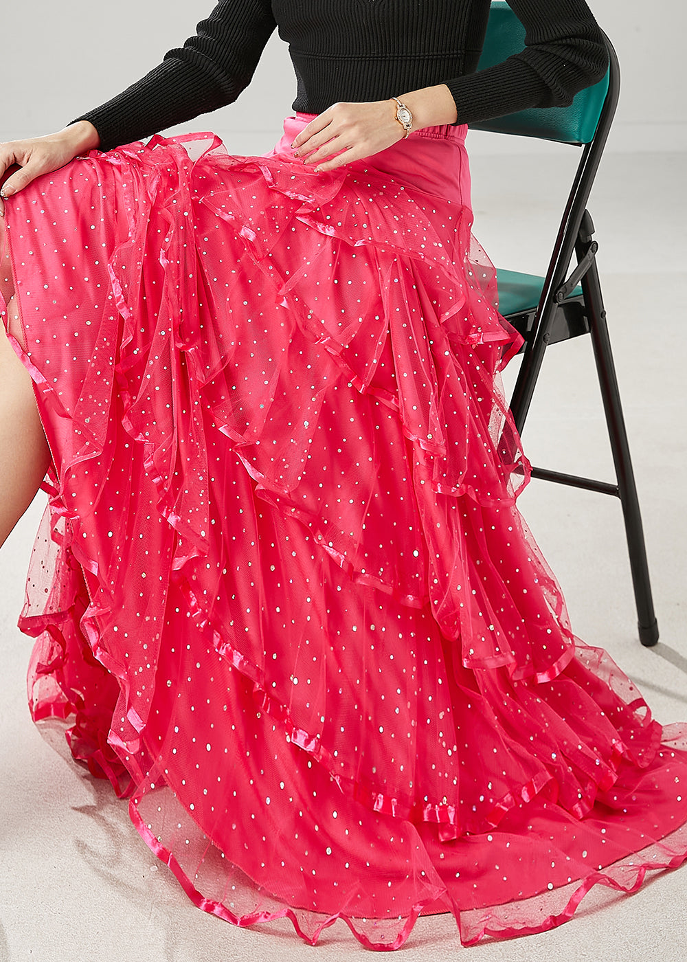 Pink Silm Fit Tulle Skirt Exra Large Hem Spring YU1012