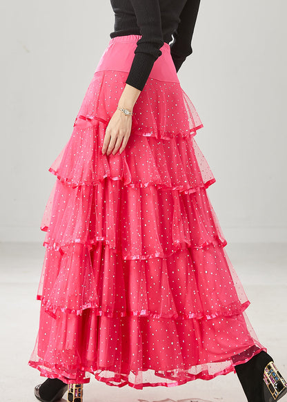 Pink Silm Fit Tulle Skirt Exra Large Hem Spring YU1012