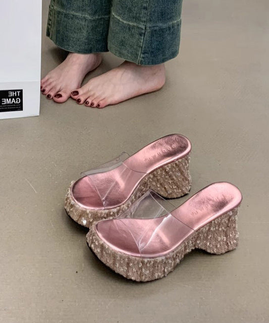 Sandals Sequins Slide Wedge Splicing Fine Stylish Pink