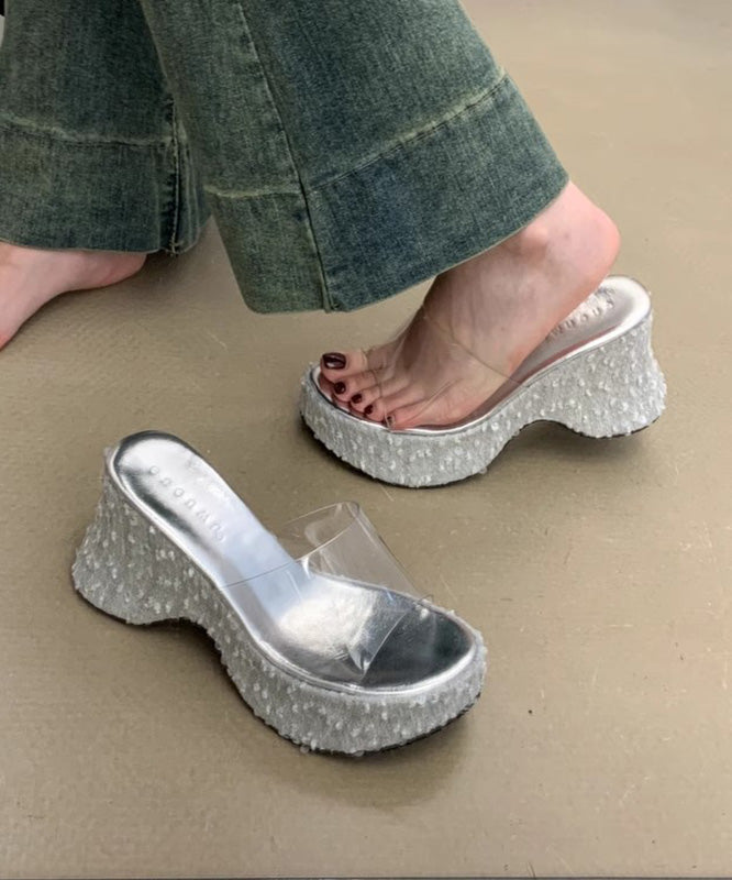 Sandals Sequins Slide Wedge Splicing Fine Stylish Pink