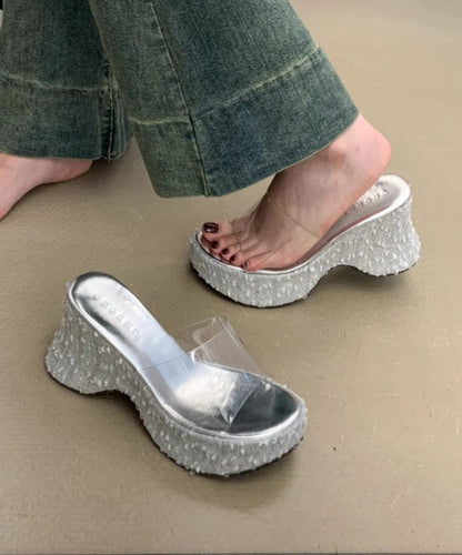 Sandals Sequins Slide Wedge Splicing Fine Stylish Pink