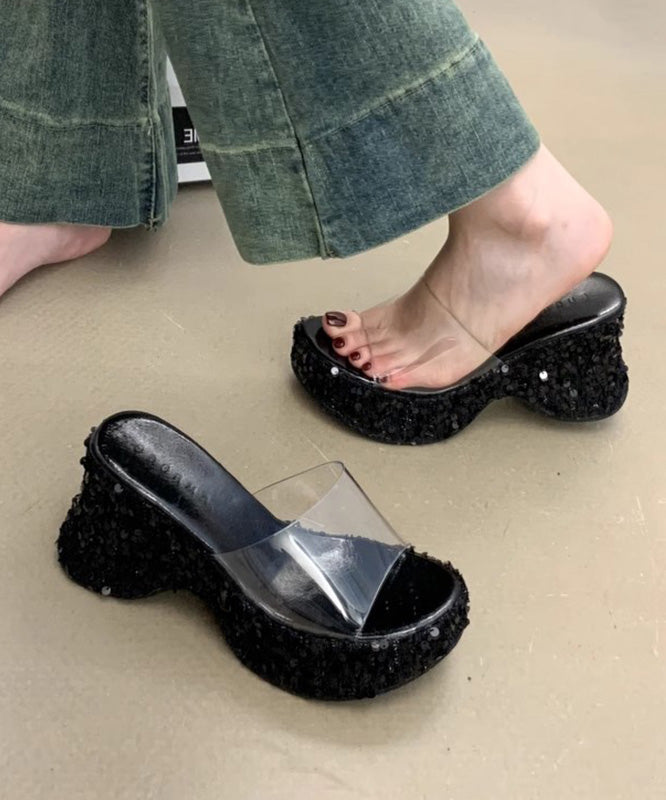 Sandals Sequins Slide Wedge Splicing Fine Stylish Pink