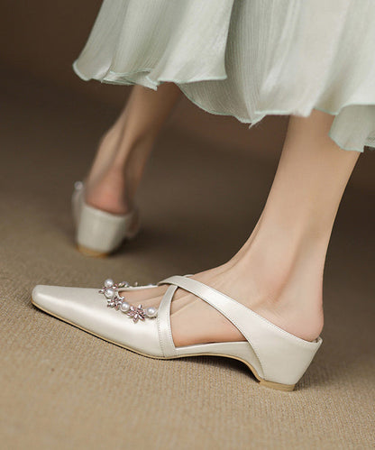 Wedge Nail Pink Sheepskin Elegant Splicing Sandals Slide Zircon