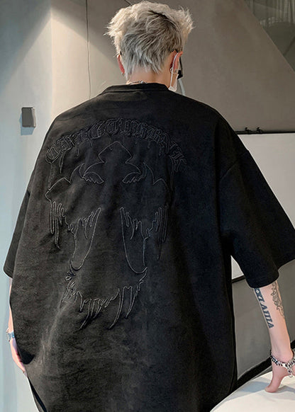 Apparel Shirts Men Apricot Faux T Embroideried Size Plus Suede