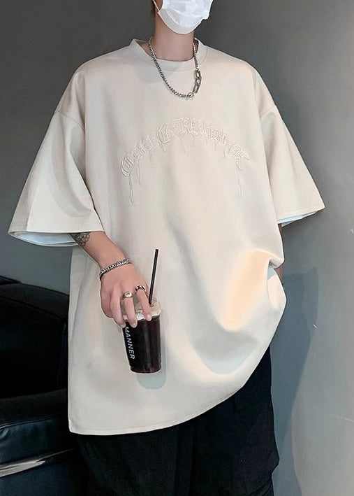 Apparel Shirts Men Apricot Faux T Embroideried Size Plus Suede