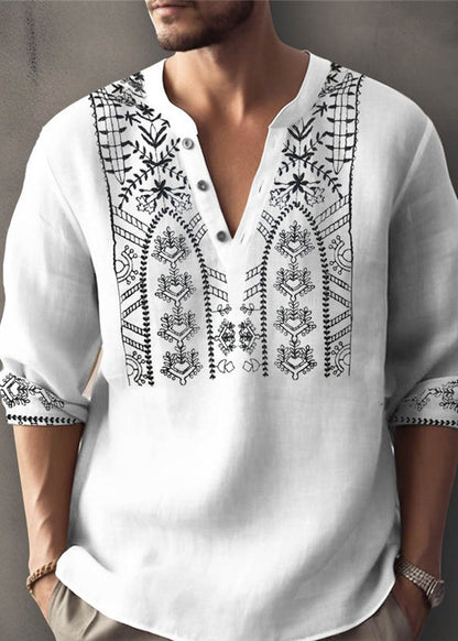 Size Apricot Shirt Button Cotton Print Plus T Men Fall