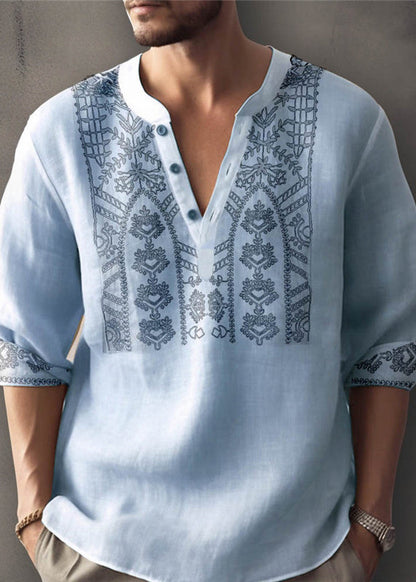 Size Apricot Shirt Button Cotton Print Plus T Men Fall