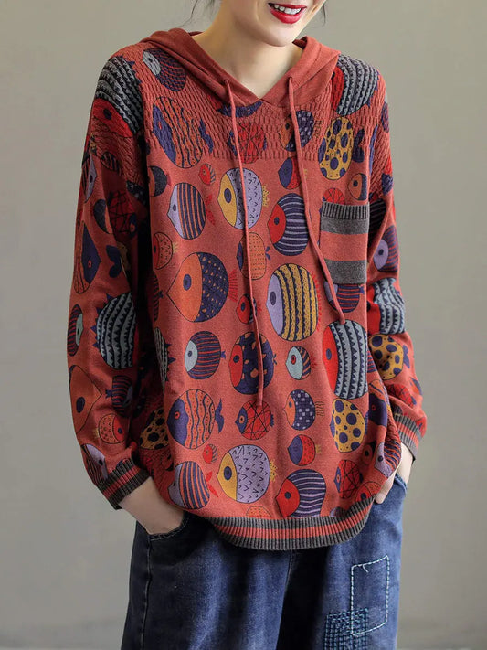 Plus Size Autumn Vintage Cartoon Print Women Hoodies Ada Fashion