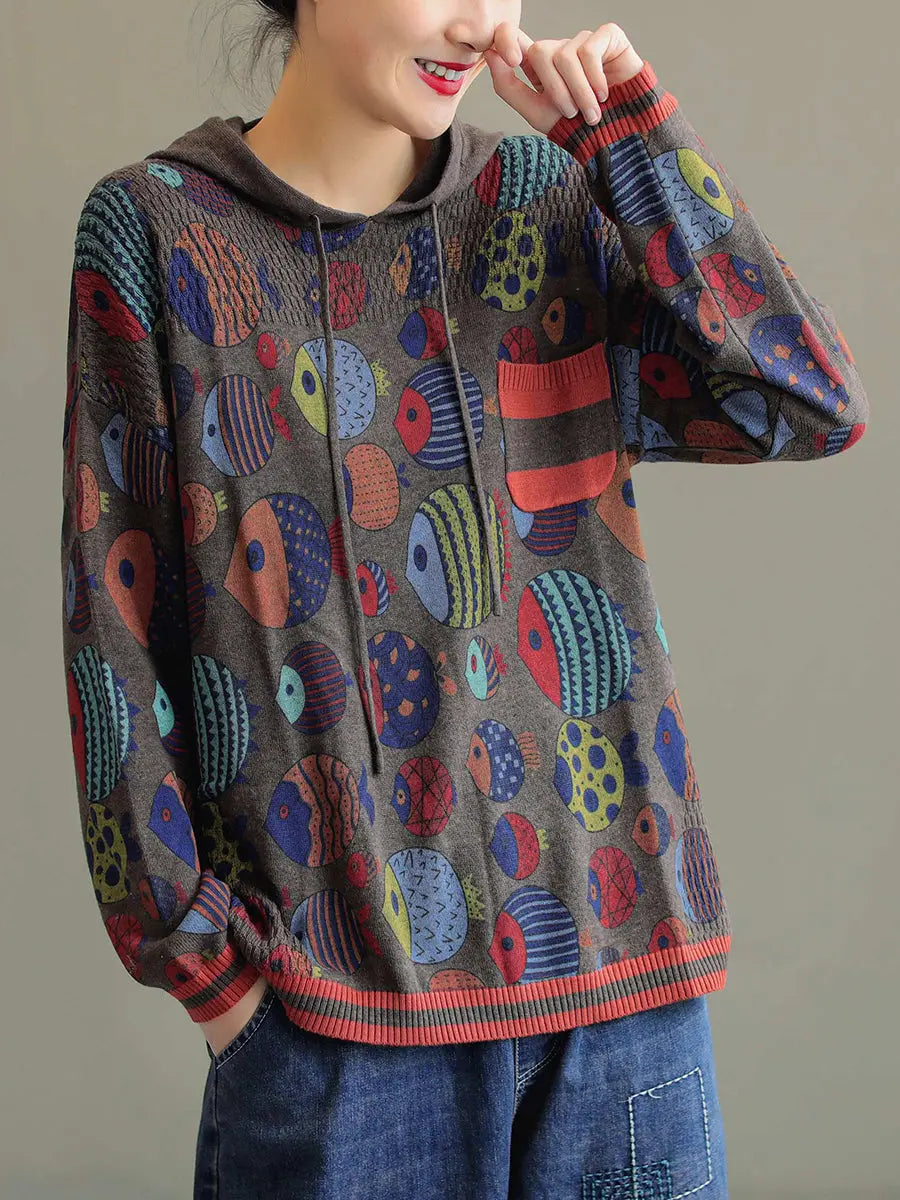 Plus Size Autumn Vintage Cartoon Print Women Hoodies Ada Fashion