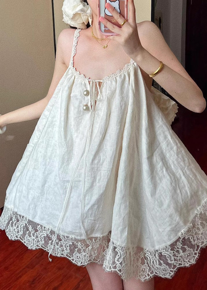 Size Summer Oversized Mini Plus Lace Patchwork Beige Dress