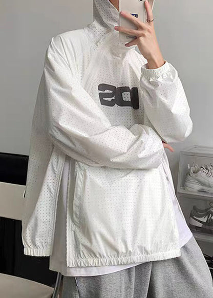 Zippered Men Coat Hooded Thin Summer Mesh Plus Black Size