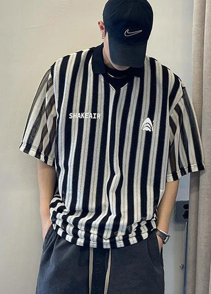 Grunt Cotton Size Plus Style Oversized Shirts Striped Black Men's