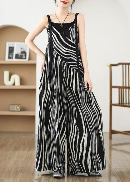 Summer Oversized Pattern Plus Zebra Size Black Jumpsuits