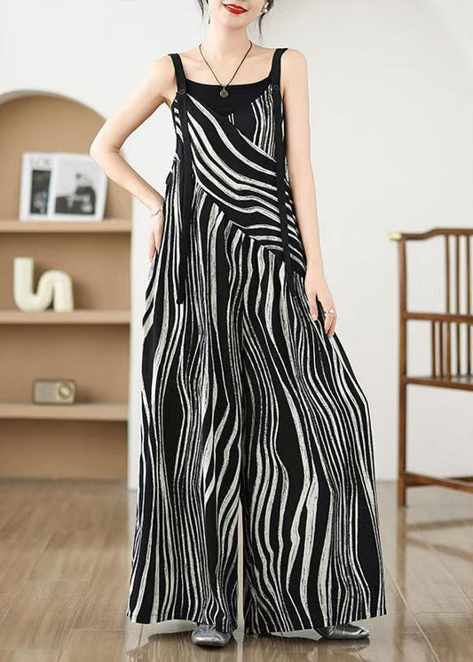 Summer Oversized Pattern Plus Zebra Size Black Jumpsuits