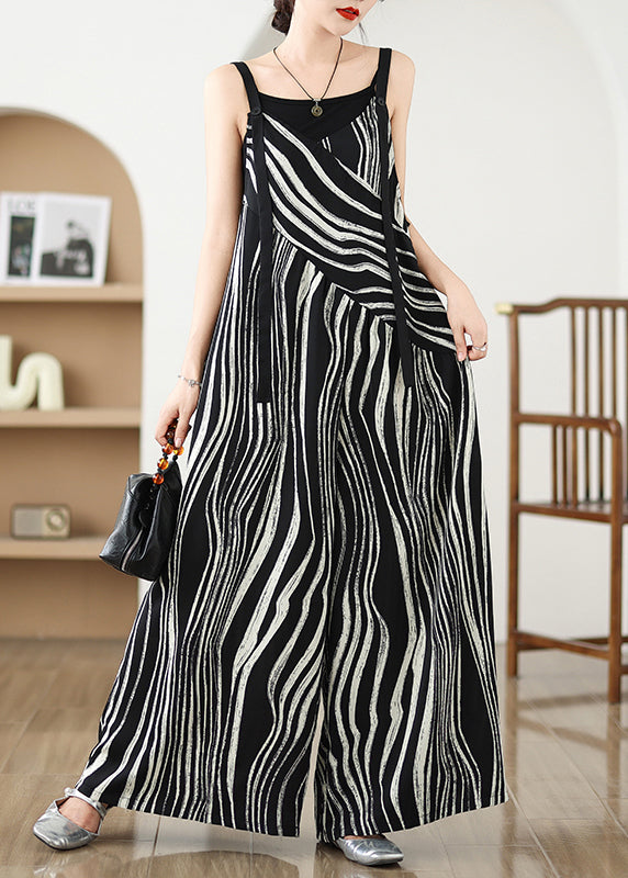 Summer Oversized Pattern Plus Zebra Size Black Jumpsuits