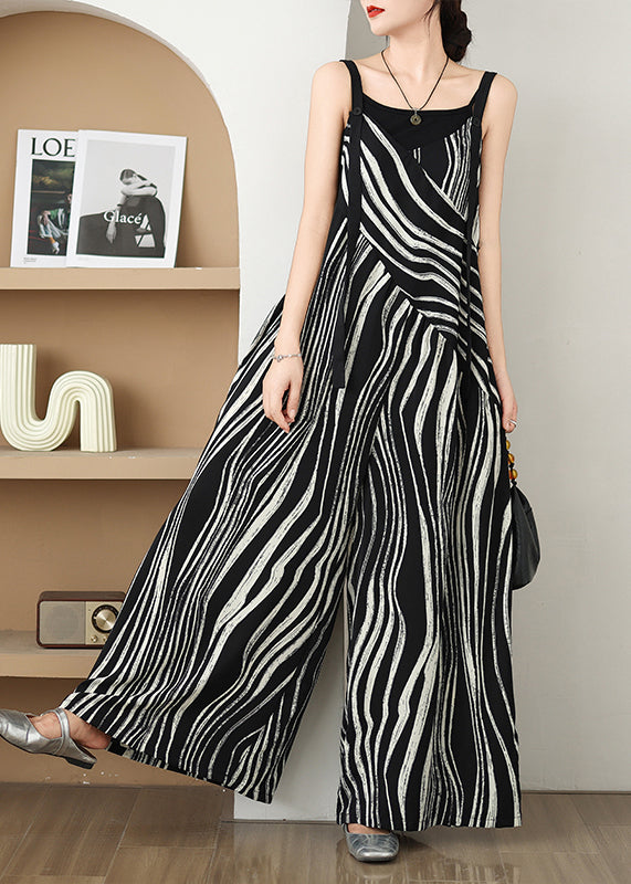 Summer Oversized Pattern Plus Zebra Size Black Jumpsuits
