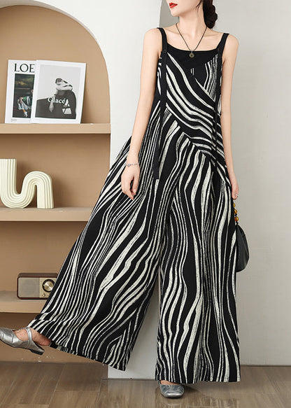 Summer Oversized Pattern Plus Zebra Size Black Jumpsuits