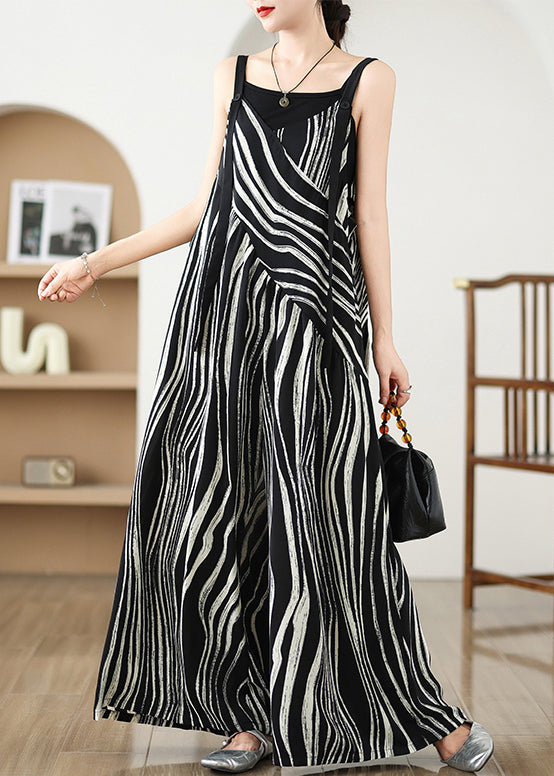 Summer Oversized Pattern Plus Zebra Size Black Jumpsuits