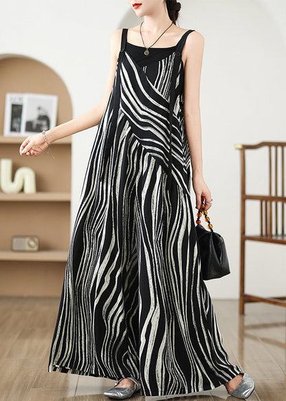 Summer Oversized Pattern Plus Zebra Size Black Jumpsuits
