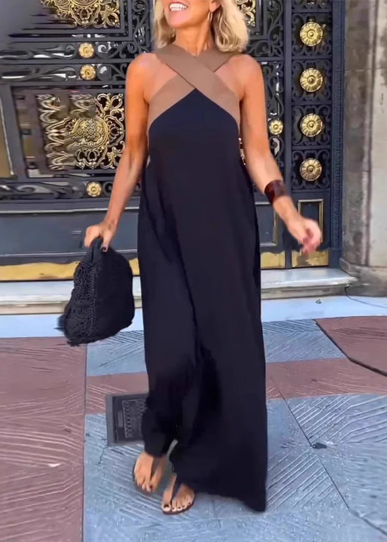 Size Crossing Black Holiday Summer Dresses Patchwork Plus