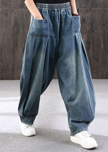 Summer Size Pockets Patchwork Pants Blue Lantern Plus Denim