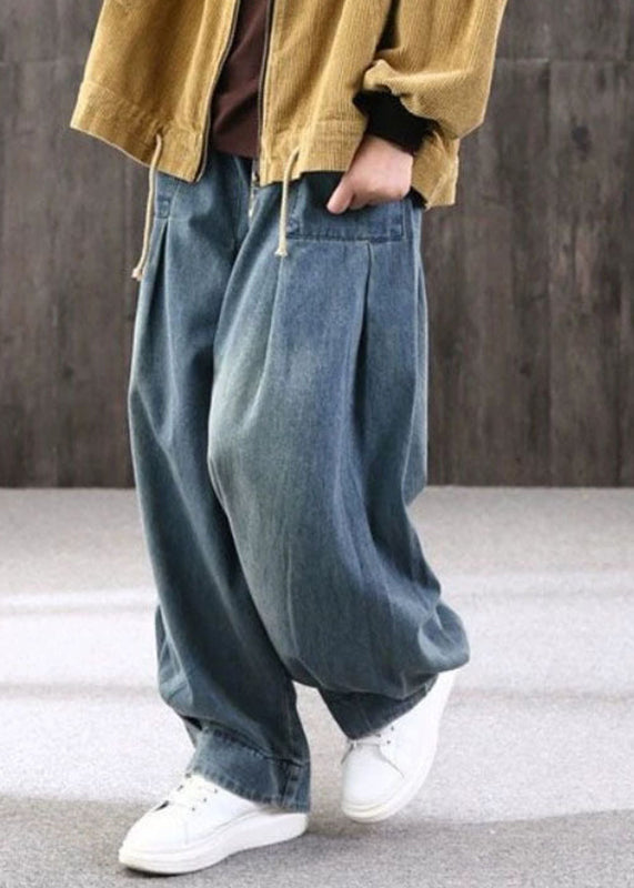Summer Size Pockets Patchwork Pants Blue Lantern Plus Denim