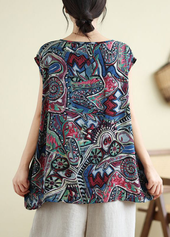 Casual Tops Plus Blue Print Size Summer