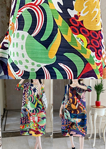 Plus Size Blue Print Long Dress Bracelet Sleeve GH1035