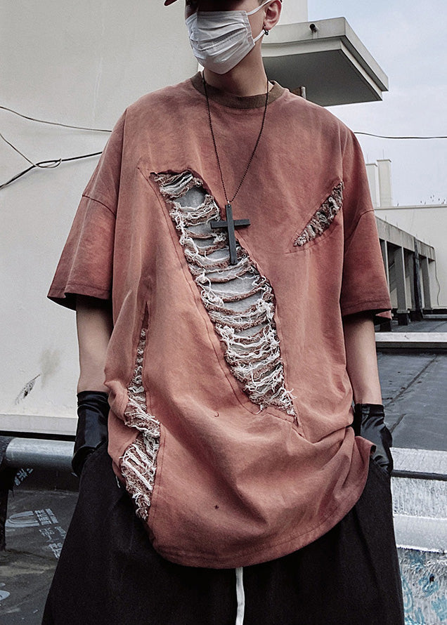 Graphic Mens Tees Brick Cotton Red Ripped Size Plus Oversized