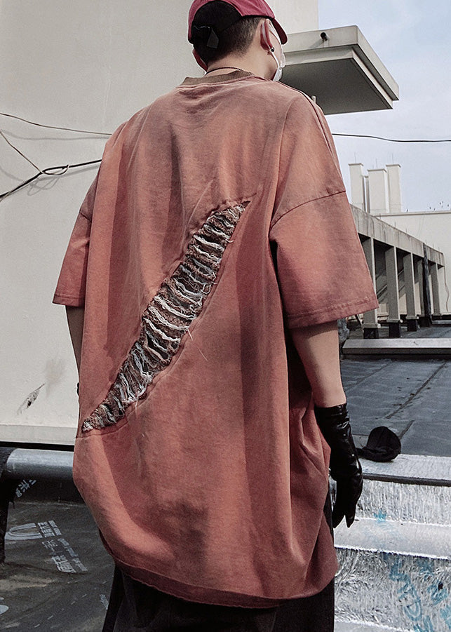 Graphic Mens Tees Brick Cotton Red Ripped Size Plus Oversized