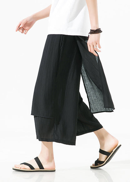 Plus Size Brown Asymmetrical Patchwork Cotton Mens Pants Crop Summer SA044