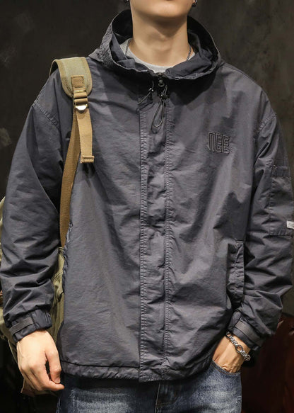 Drawstring Spring Mens Caramel Solid Plus Hooded Coat Size Cotton