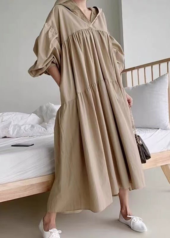 Exra Dress Hooded Large Cotton Holiday Size Coffee Hem Plus Fall