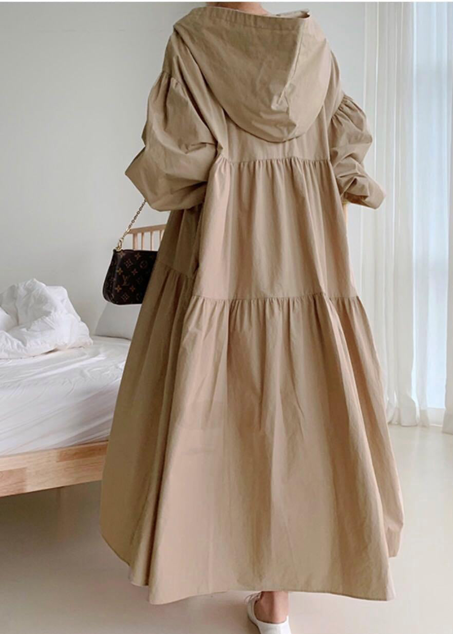 Exra Dress Hooded Large Cotton Holiday Size Coffee Hem Plus Fall