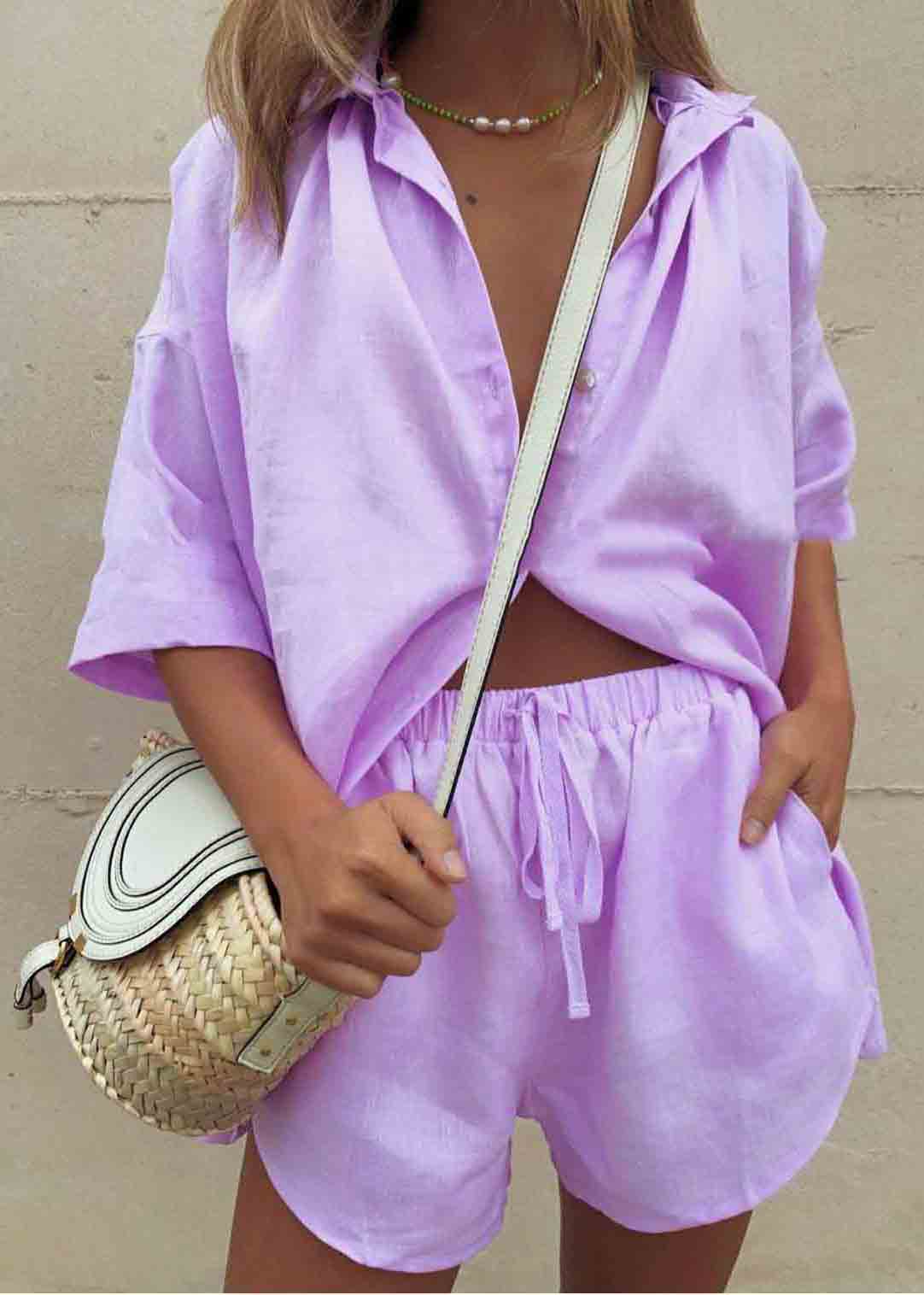 Oversized Set Plus Size Summer Two Pieces Coffee Linen