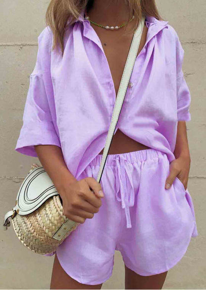 Oversized Set Plus Size Summer Two Pieces Coffee Linen