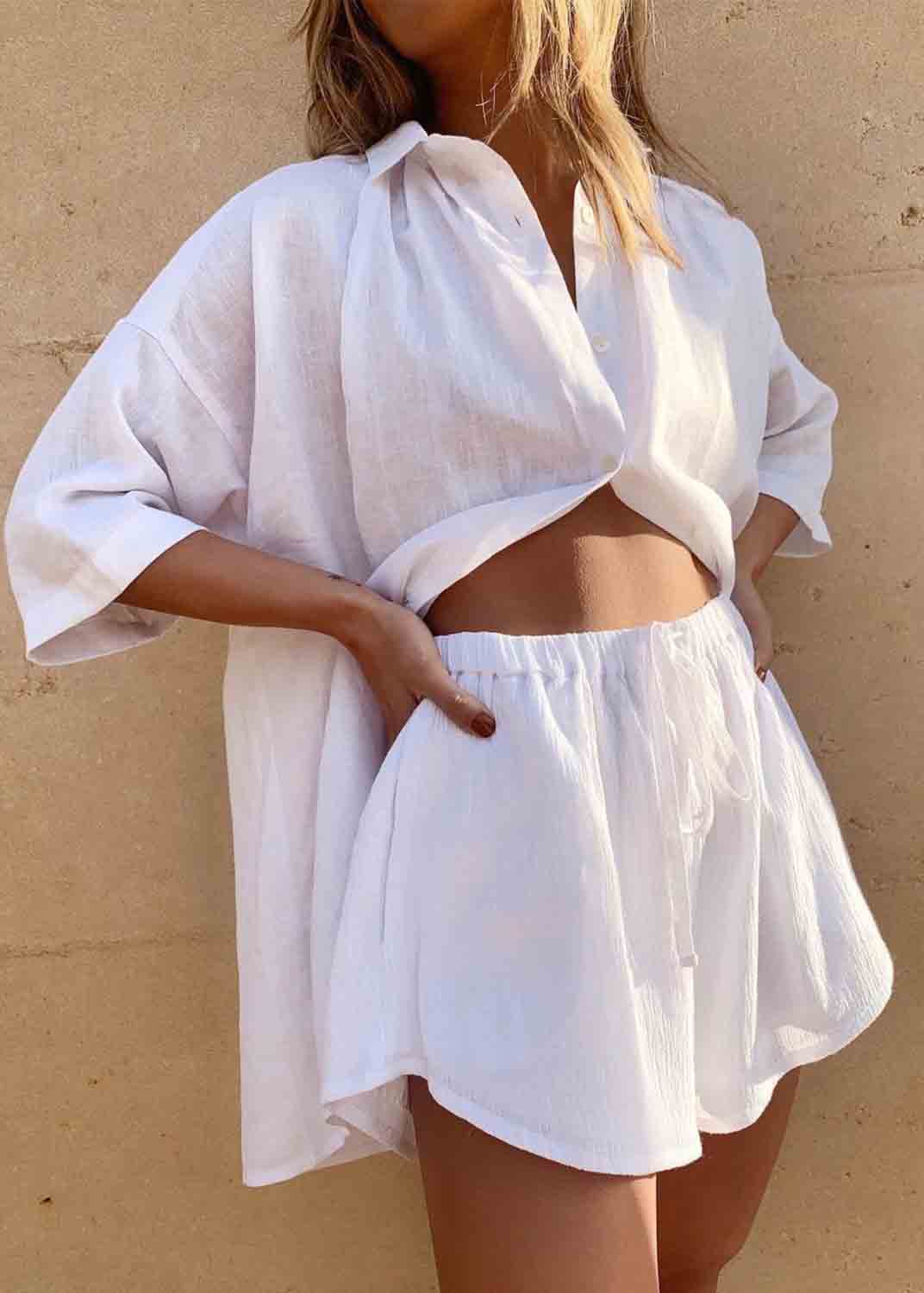 Oversized Set Plus Size Summer Two Pieces Coffee Linen