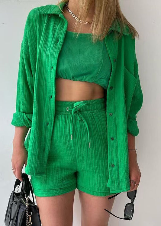 Pocket Piece Plus Green Summer Outfit 2 Oversized Size Cotton